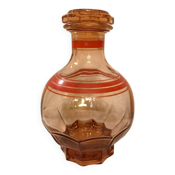 Art déco, carafe ronde verre fumé liseré rouge vers 1930