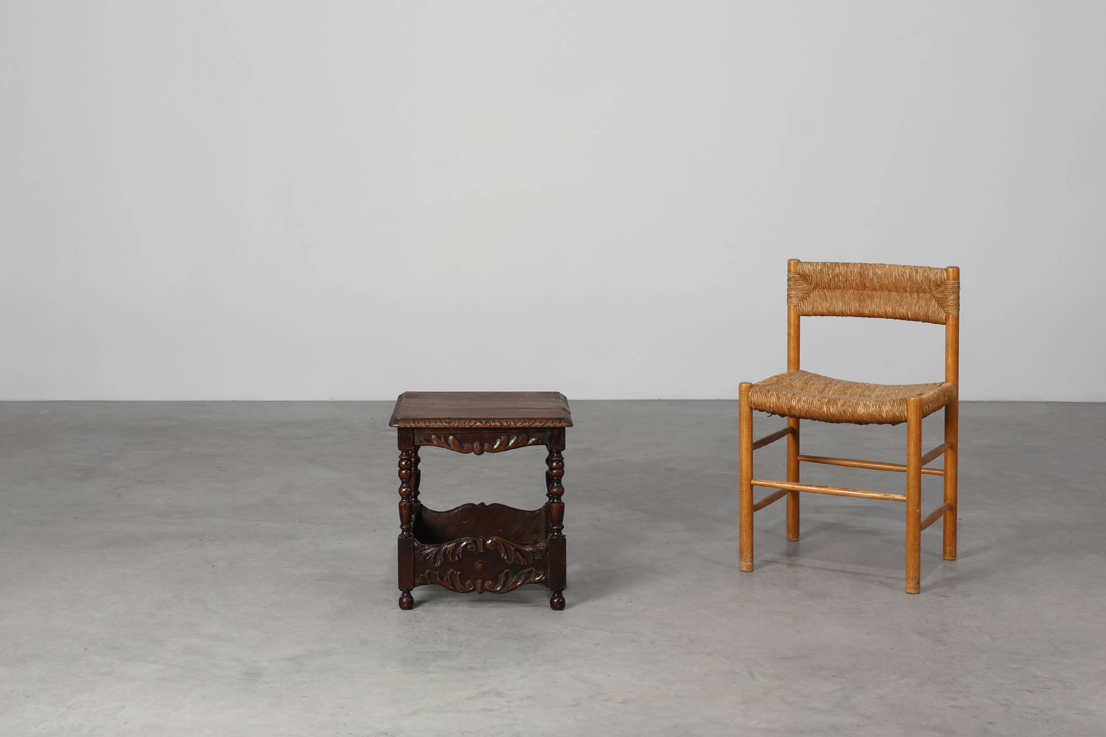 Oak carved square Side Table, Belgium 18th Century