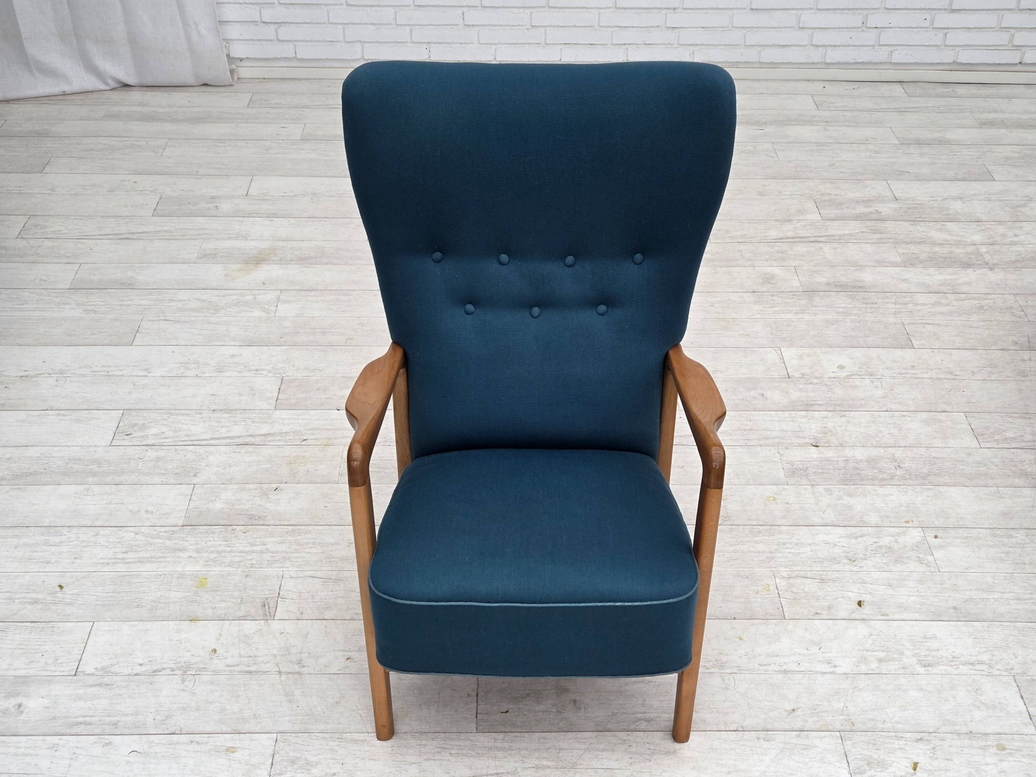 1970s, Danish armchair by Fritz Hansen, furniture wool, beech wood.