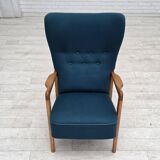 Fauteuil danois des années 1970 par Fritz Hansen, en laine de mobilier, bois de hêtre.