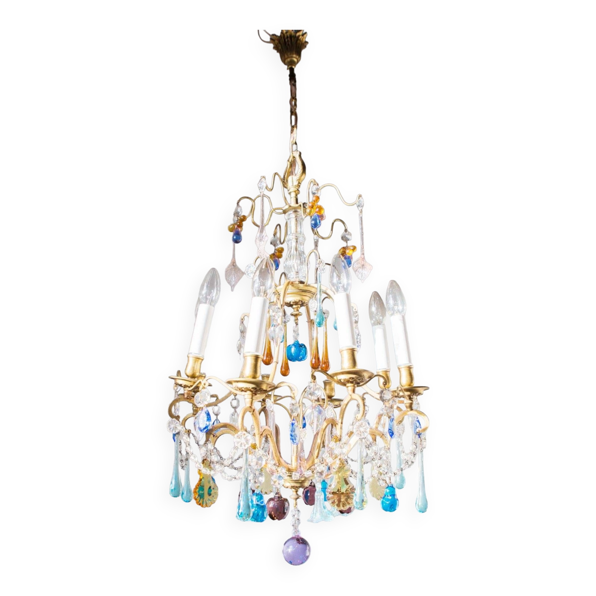 Large chandelier brass fruit crystal color 8 arms