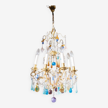 Large chandelier brass fruit crystal color 8 arms