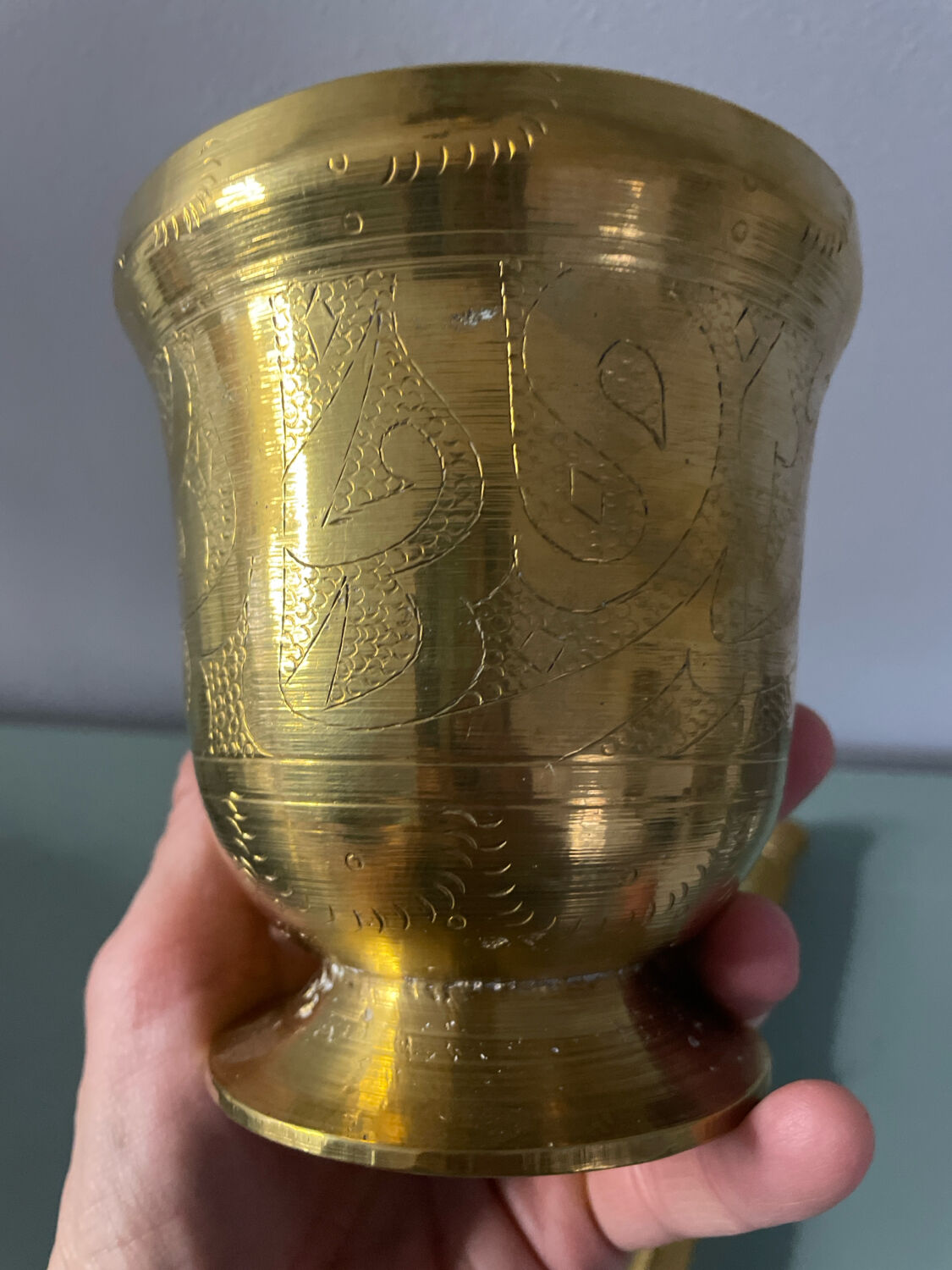 Golden metal mortar and pestle