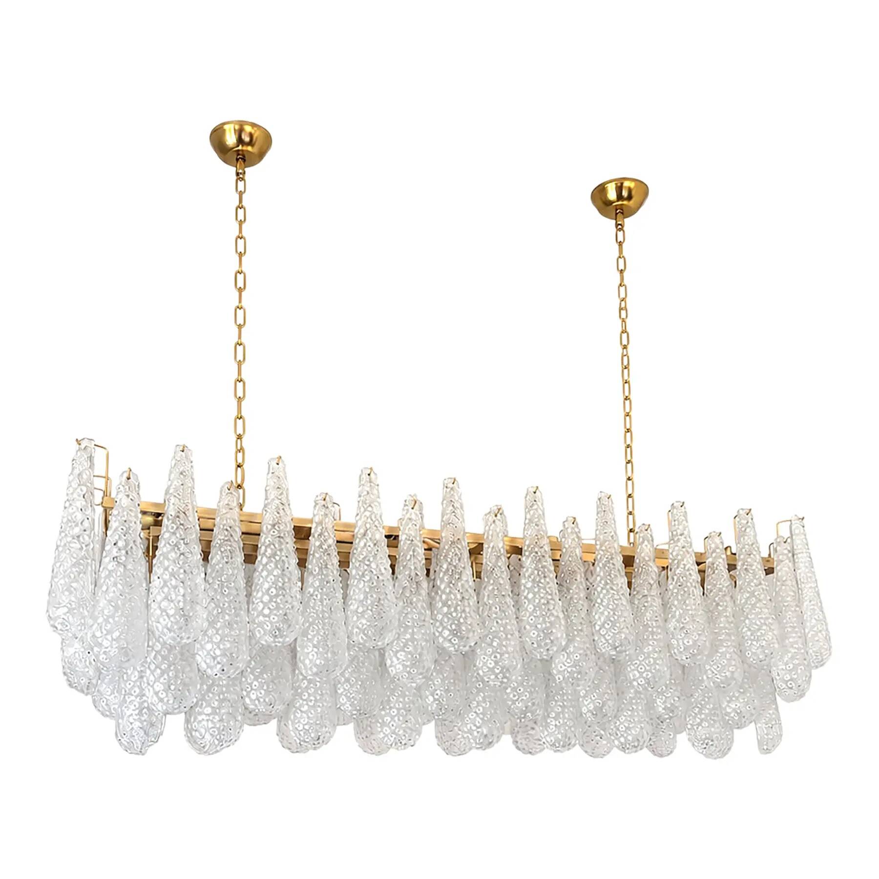 Contemporary Clear “Conchiglie” Murano Glass Rectangular Gold Chandelier by