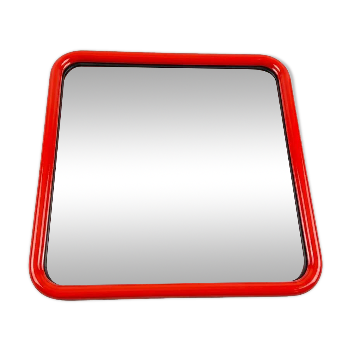 Vintage square mirror in red lacquered metal 60x60.
