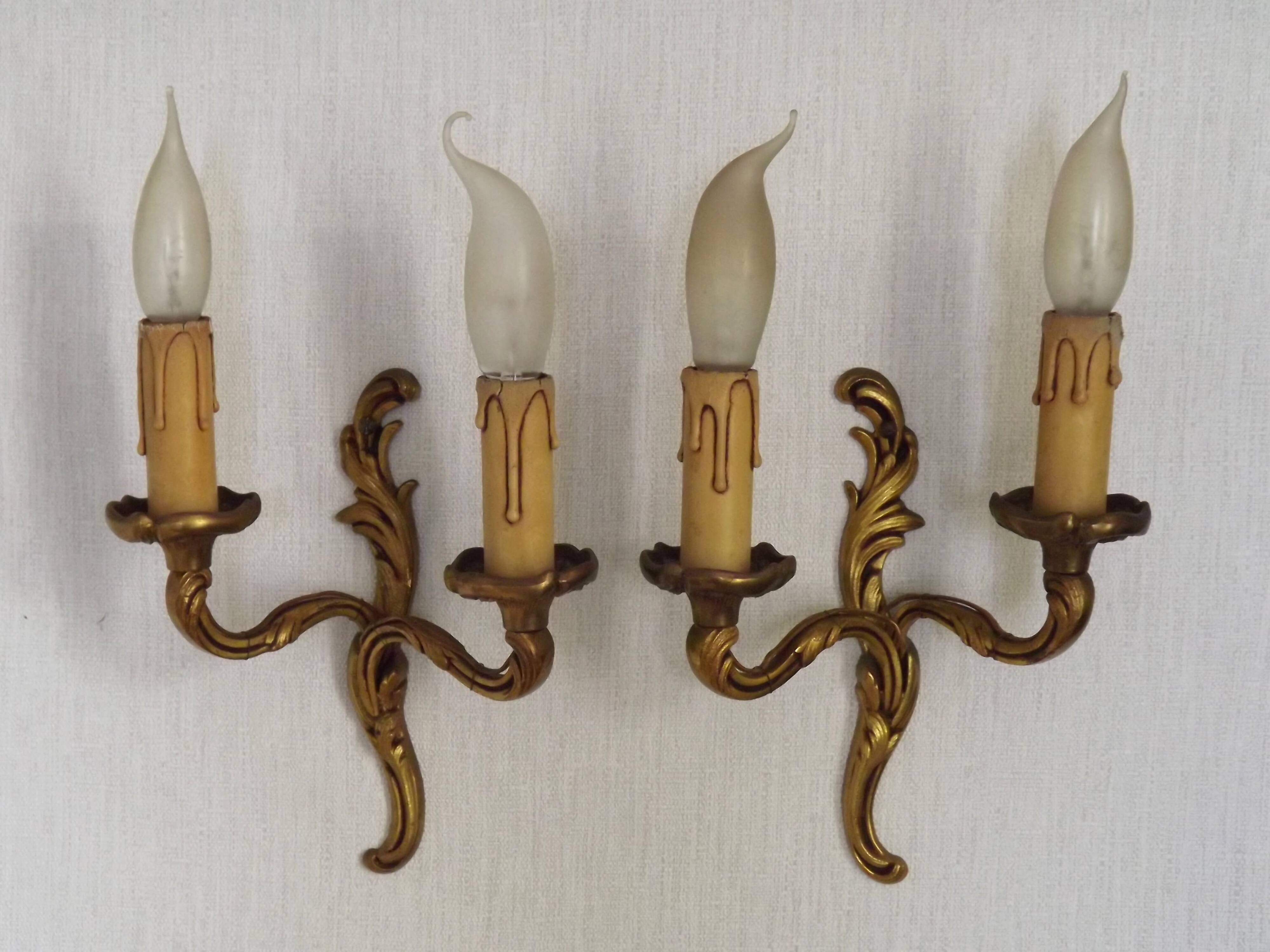 Vintage French Bronze Double Wall Sconces with Acanthus Leaf Detail 5706