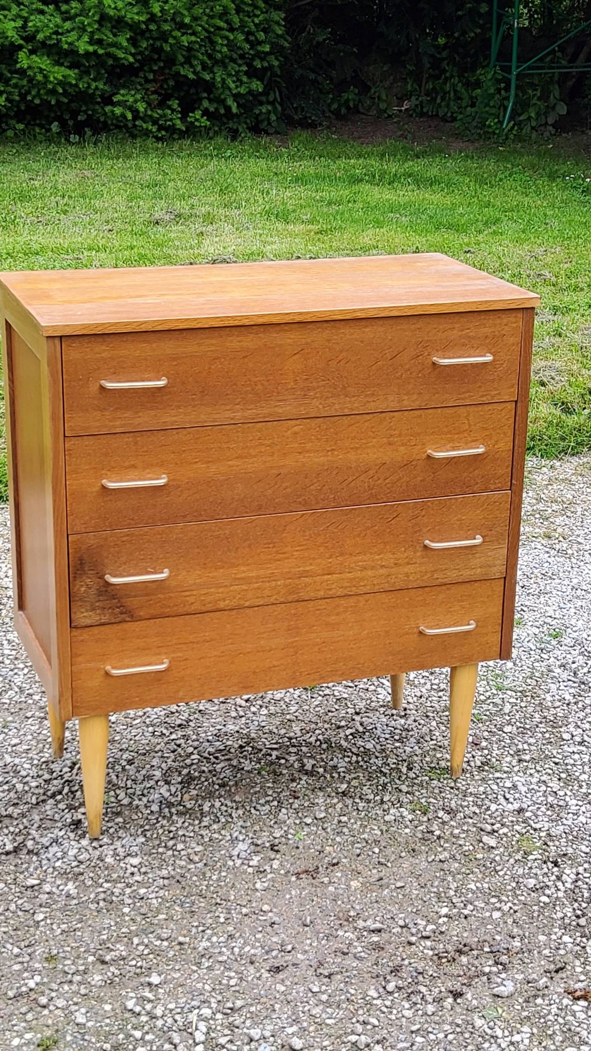 Vintage chest of drawers from the 50s in blond oak 4 drawers conical legs