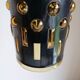 Amber blown glass and midnight blue metal hanging lamp 1960
