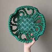 Antique fruit bowl, twisted ceramic, handmade country weaving