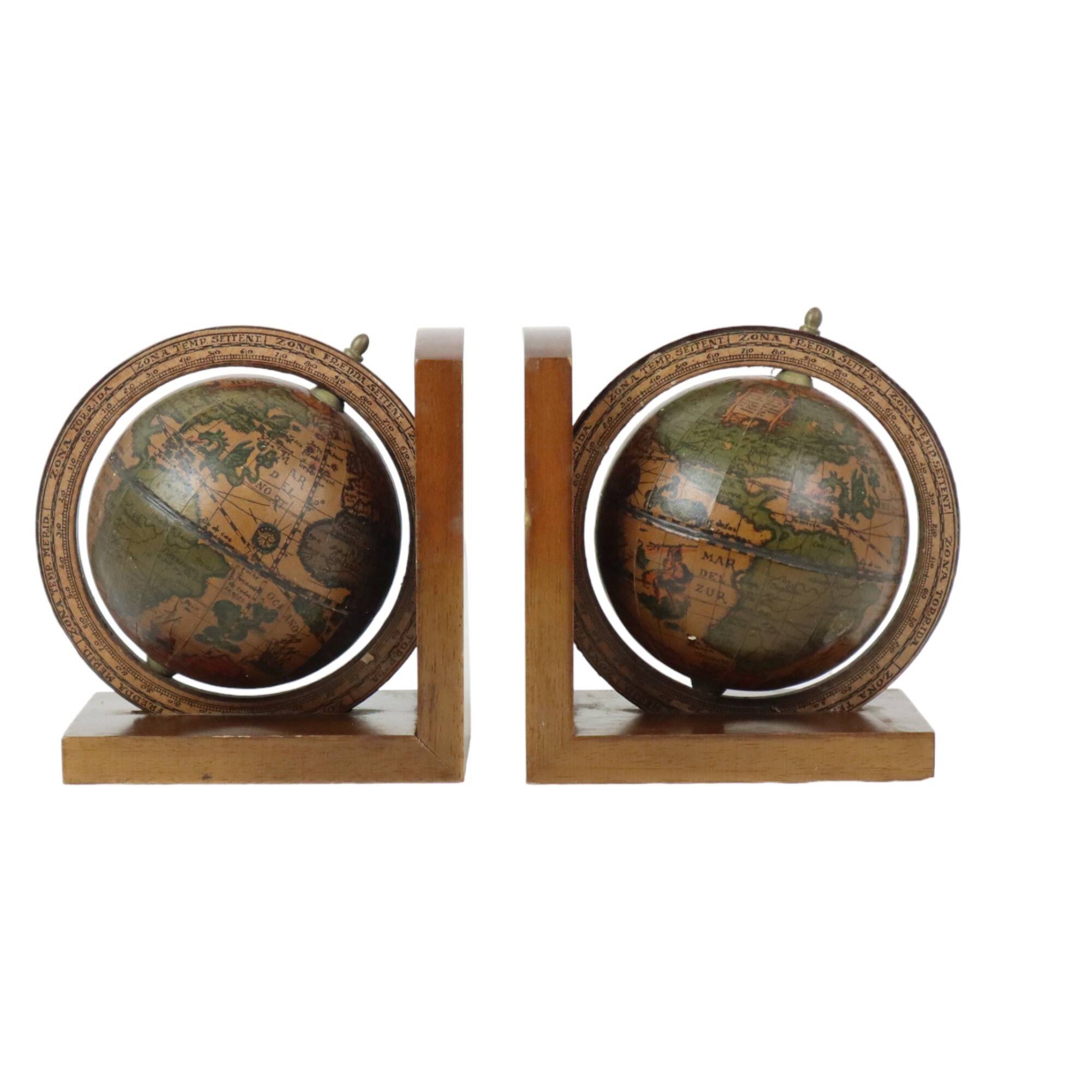 Vintage Set of Wooden Globe Bookends from the 1970s