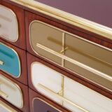 Mid Century Modern Italian Sideboard Wood and Colored Glass. 1950s