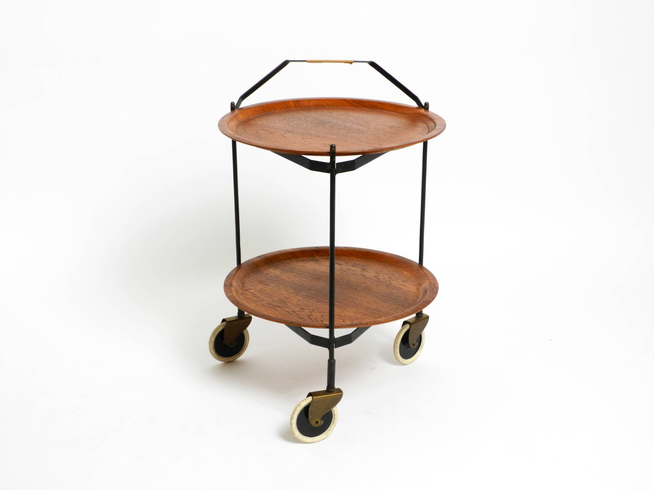 Folding Mid Century serving trolley with removable teak pagwood trays
