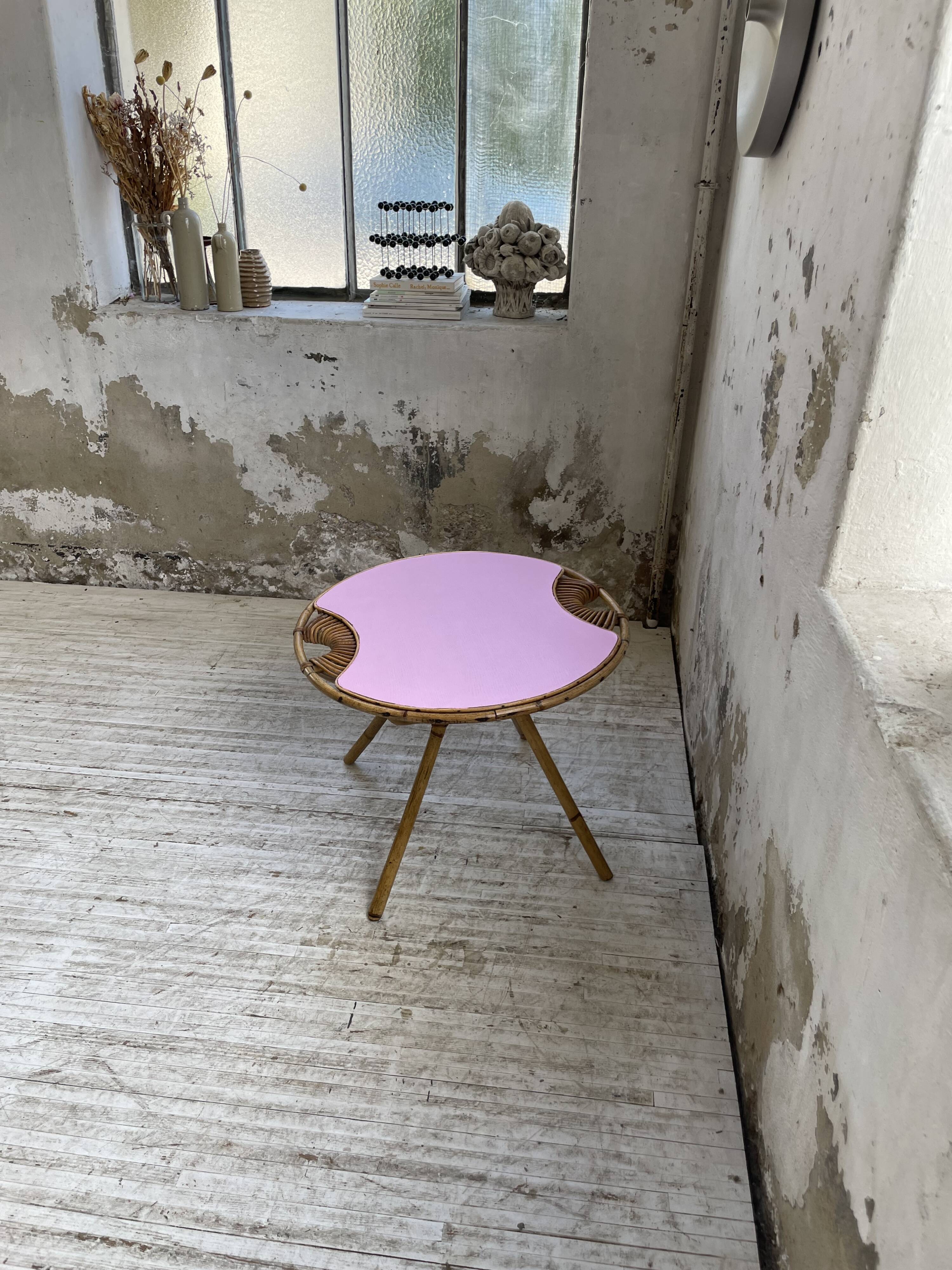 Vintage pink rattan coffee table