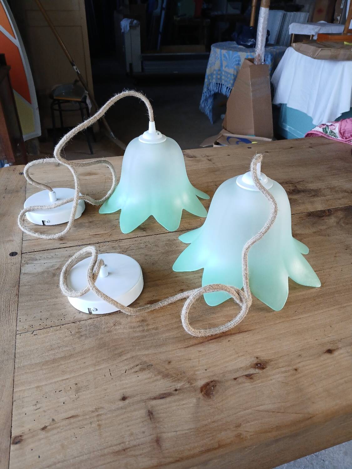 Pair of vintage tulip pendant lights