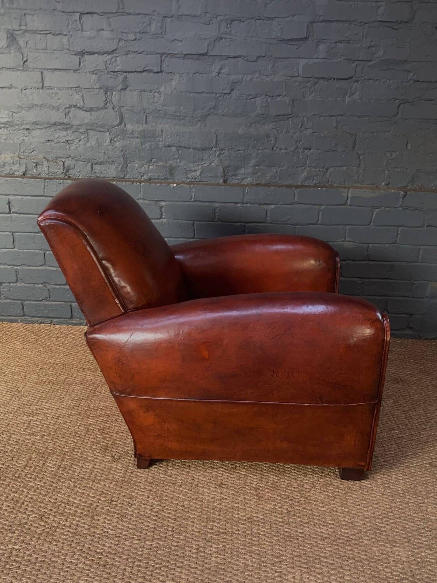 French, leather club chair, cuban lounge model circa 1940's