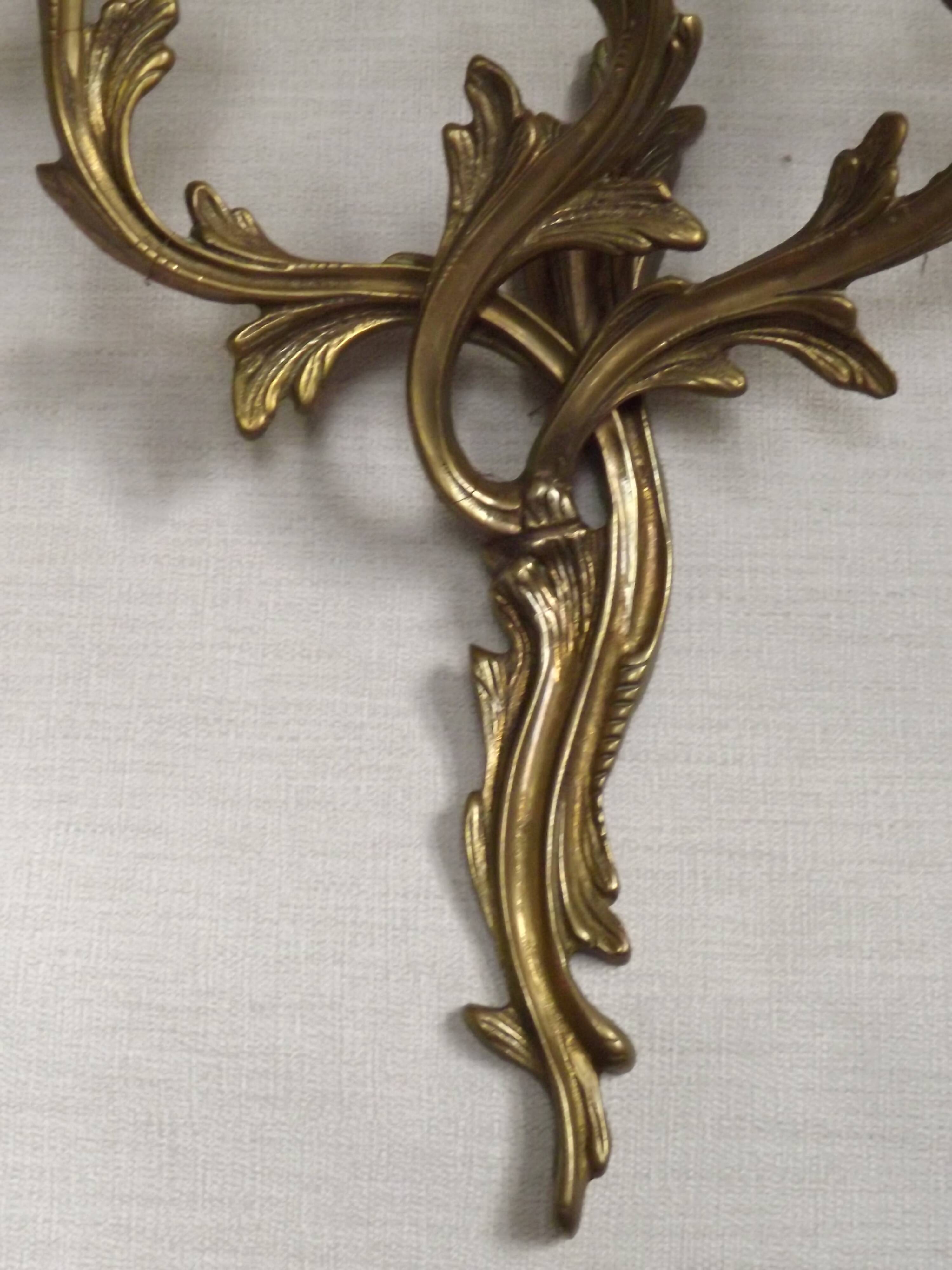Magnificent Pair of French Antique Bronze Three-Light Acanthus Wall Sconces