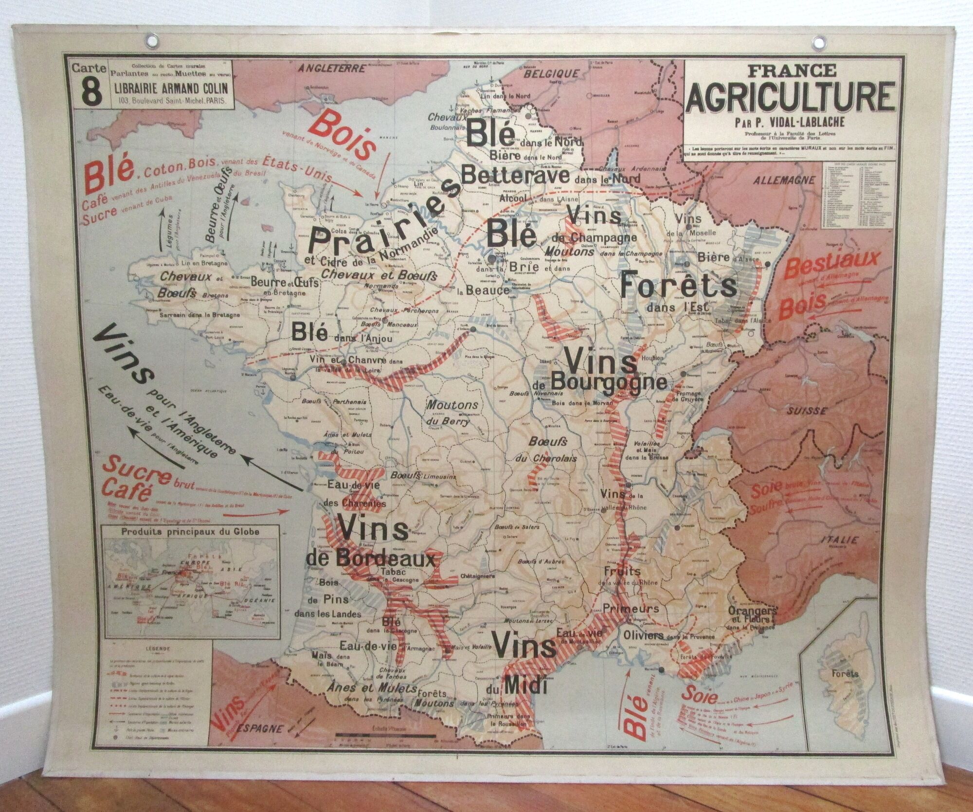 School map France Vidal Lablache 60s agriculture industry and trade
