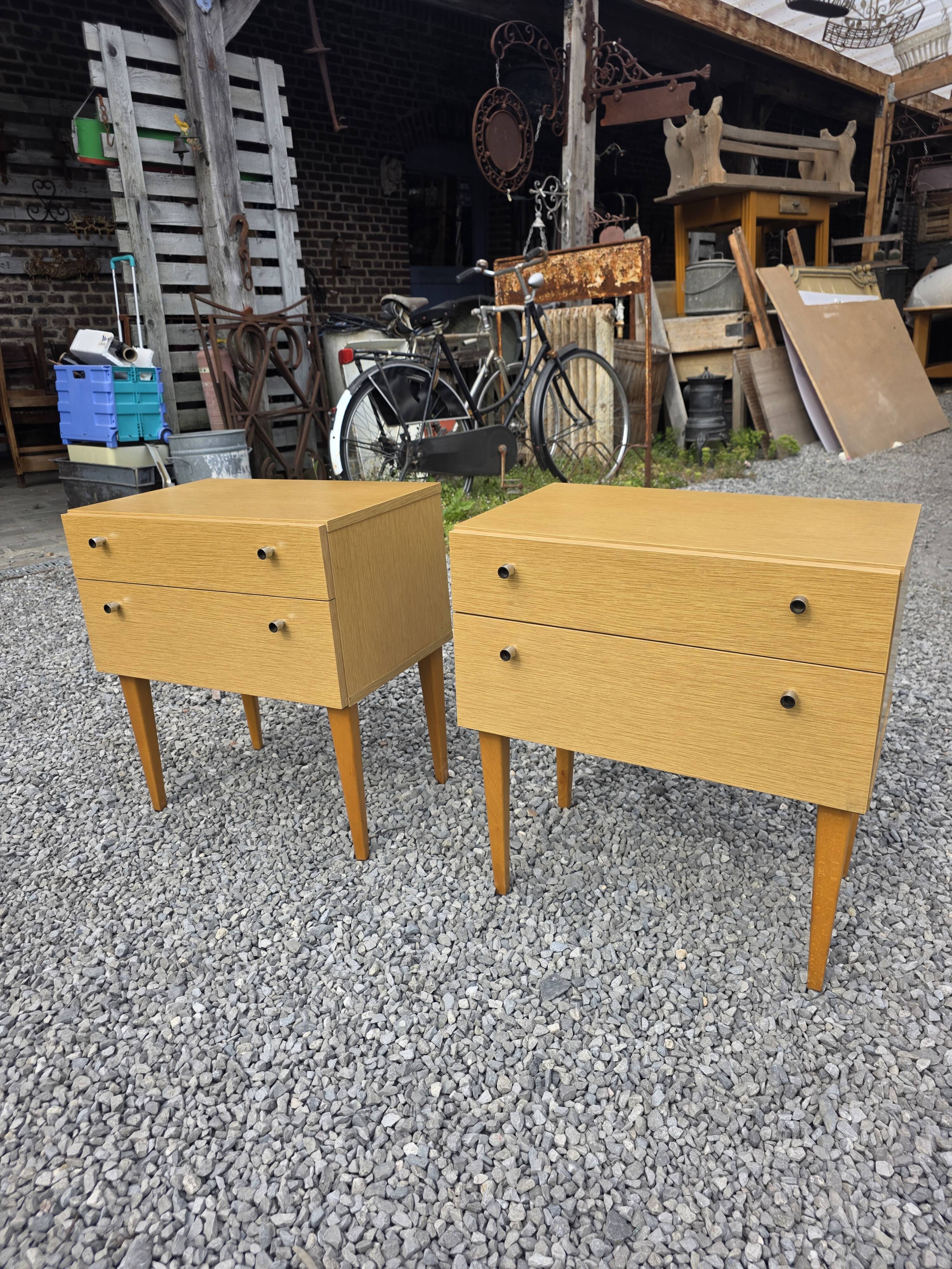 Pair of Scandinavian oak bedside tables from the 1960s.