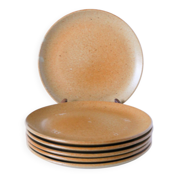Lot de 6 assiettes à dessert en grès, 1970 - 20.5 cm