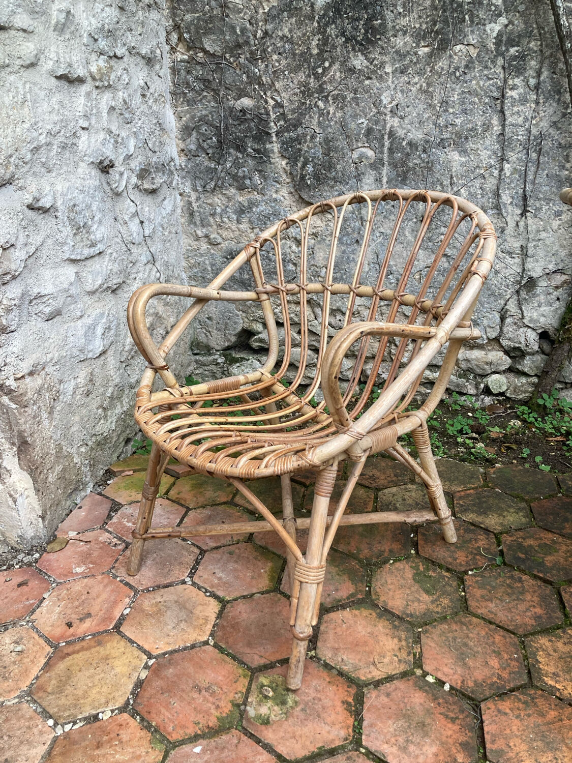 Pair of vintage rattan armchairs