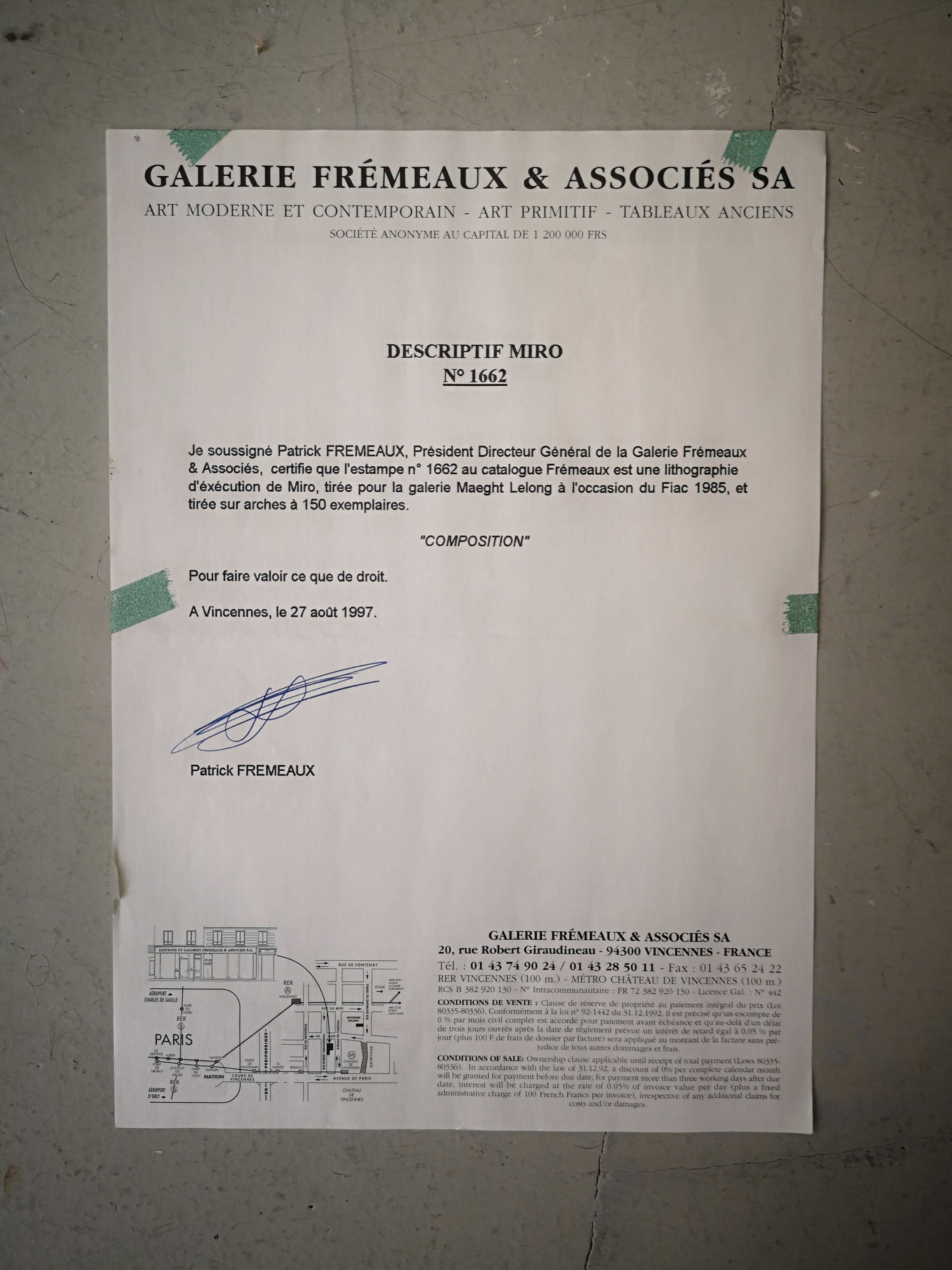 lithograph of execution of Miro, 25/150 copies, FIAC 1995