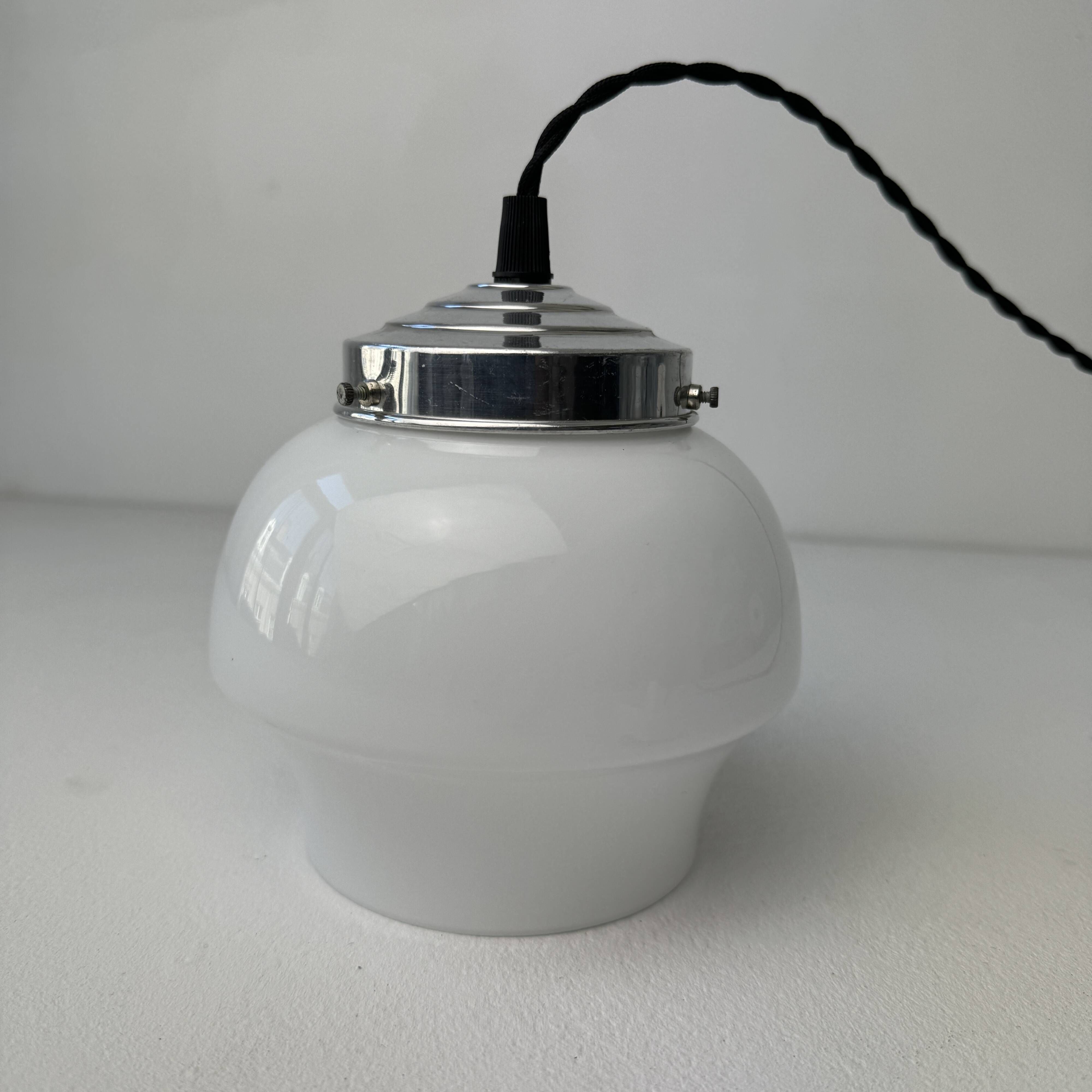 Pair of small vintage opaline pendant lights, 15 cm