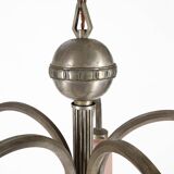 Art Deco chandelier with etched pink glass shades, Belgium 1930s