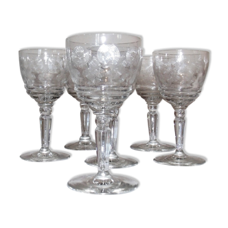 Lot of 6 old port glasses engraved