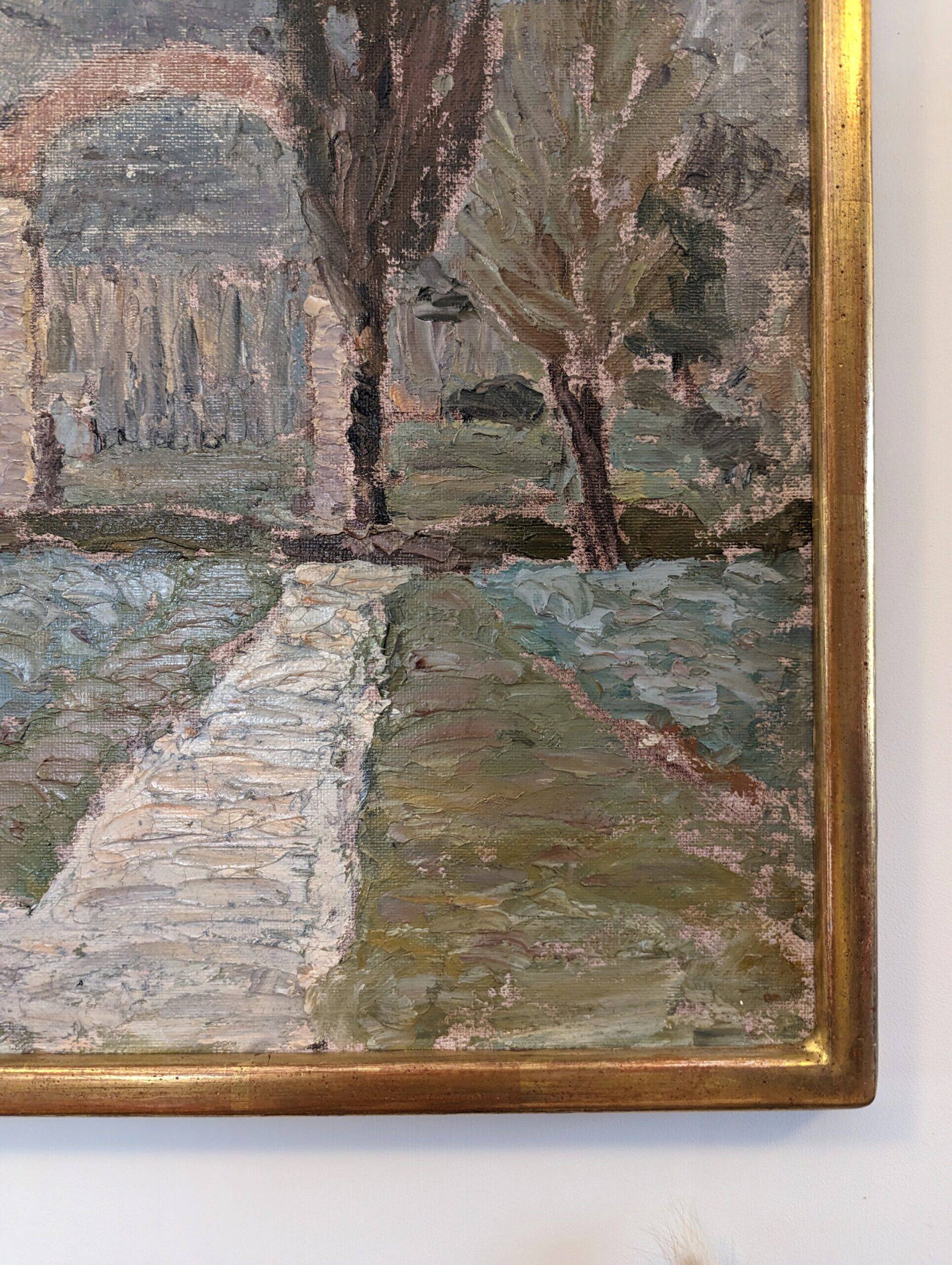 Mid-Century Modern Swedish "Italian Valley" Vintage 1967 Oil Painting, Framed