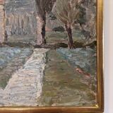 Mid-Century Modern Swedish "Italian Valley" Vintage 1967 Oil Painting, Framed