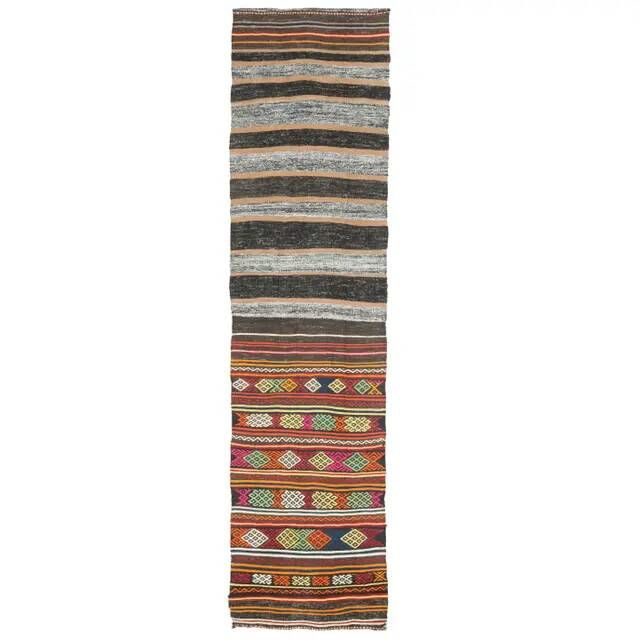 1970s vintage Turkish Oushak handmade wool cotton beige rug 73x292