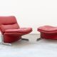 Armchair and pouf in red leather, Vitelli and Ammannati, for Brunati 70/80