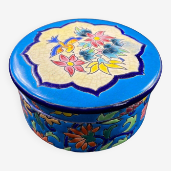 Longwy earthenware box with floral bird decoration
