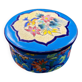 Longwy earthenware box with floral bird decoration