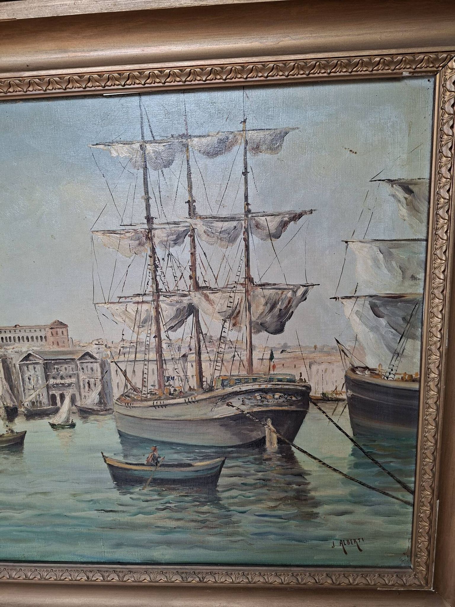 Peinture marine xixe sur toile signée J Alberti