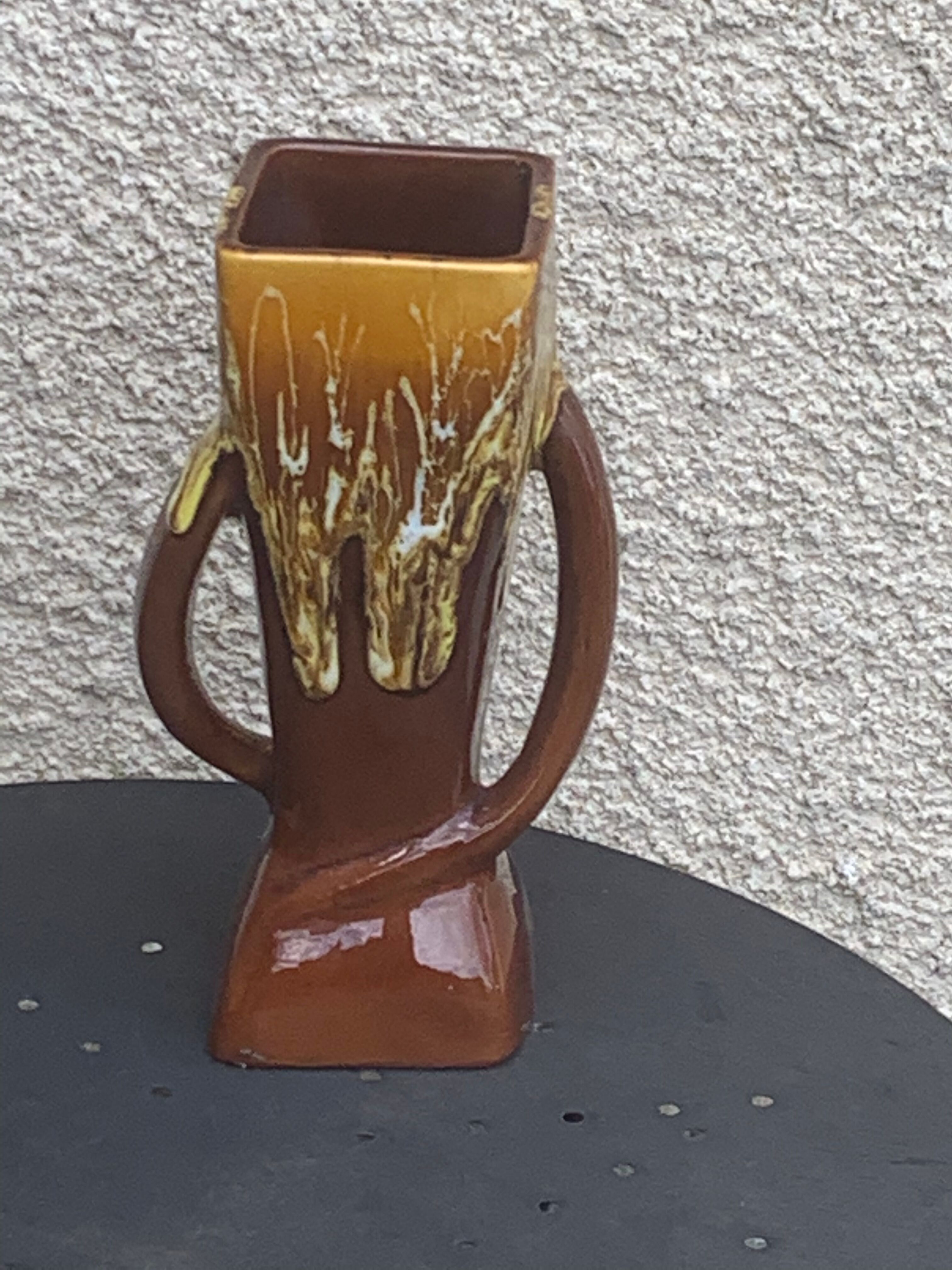 1970 ochre enamelled ceramic vase and vintage 1970