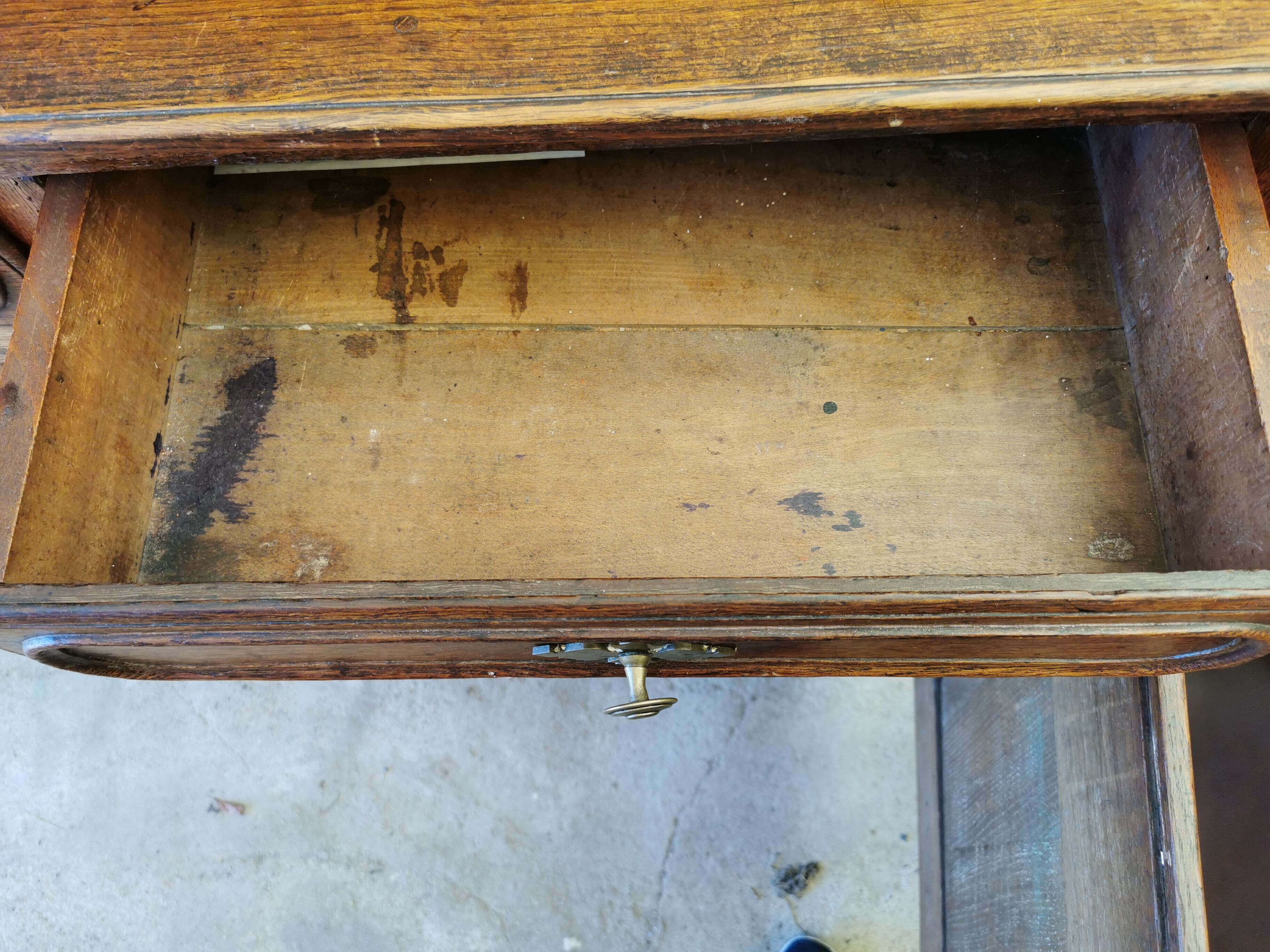 Old low buffet, 19th in rustic solid oak, carved and molded