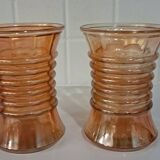 Pair of vases in iridescent orange glass. 1950s