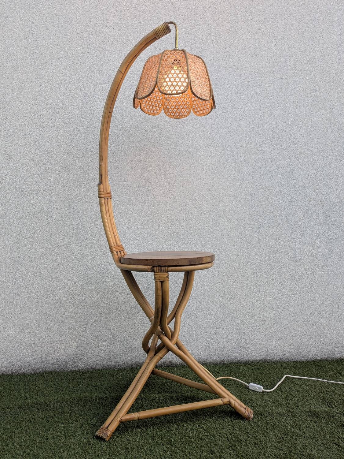 Vintage rattan and bamboo floor lamp, 1960s