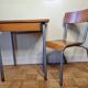 Set chair and school desk in steel, wood and formica, 50s-60s