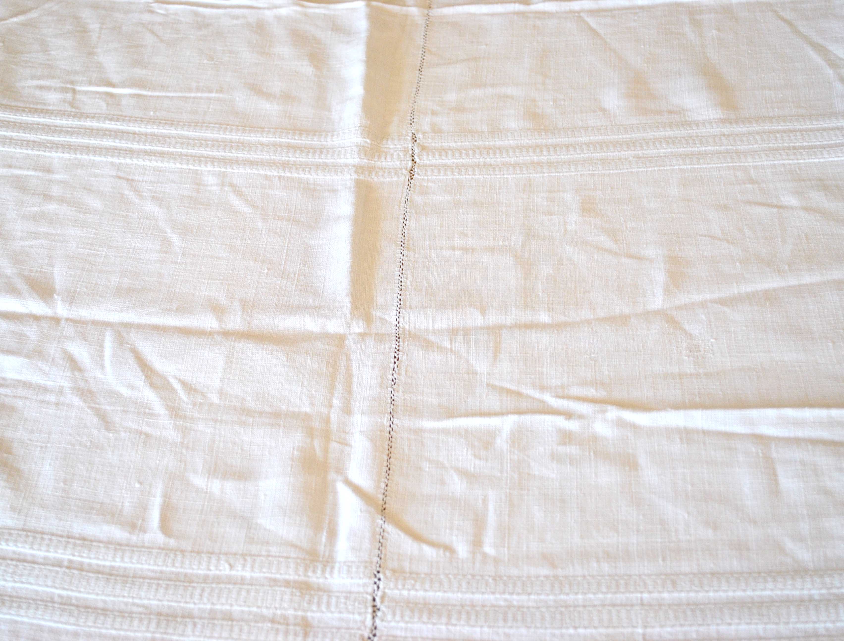 Woven linen country tablecloth - old square tablecloth 160x160 *B3*