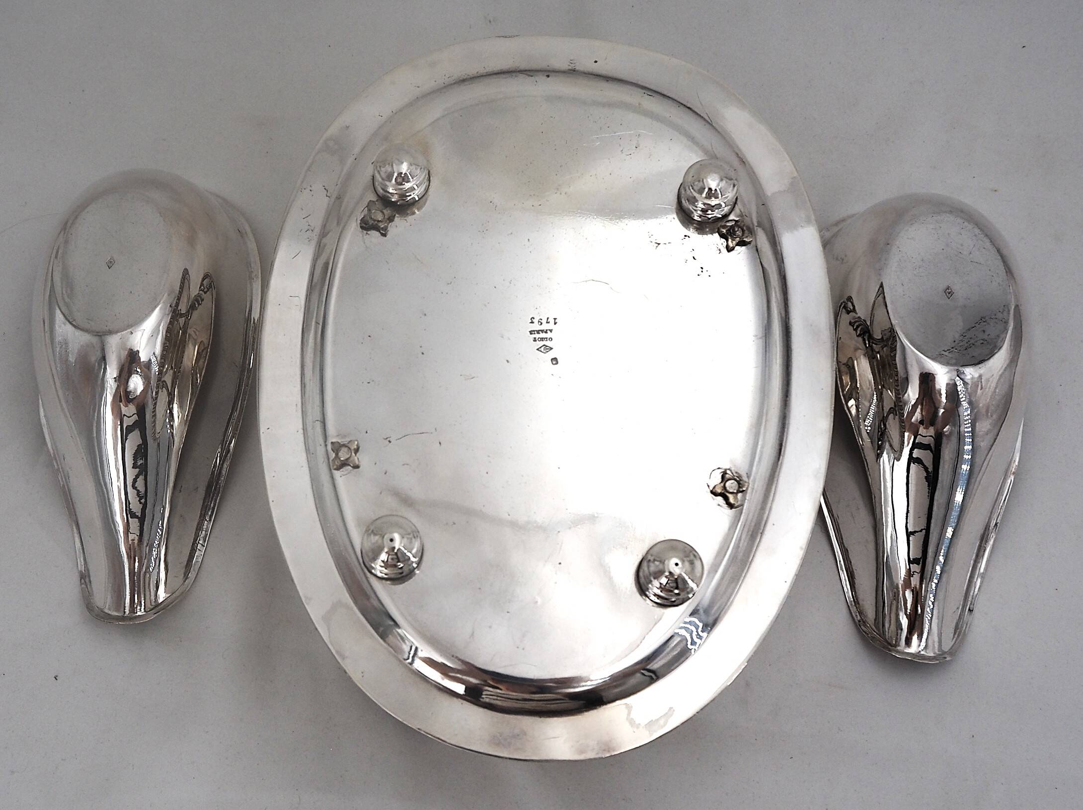 Idiot, double sauce boat + liners, Minerva silver, excellent condition, 19th century, 1.798 kg
