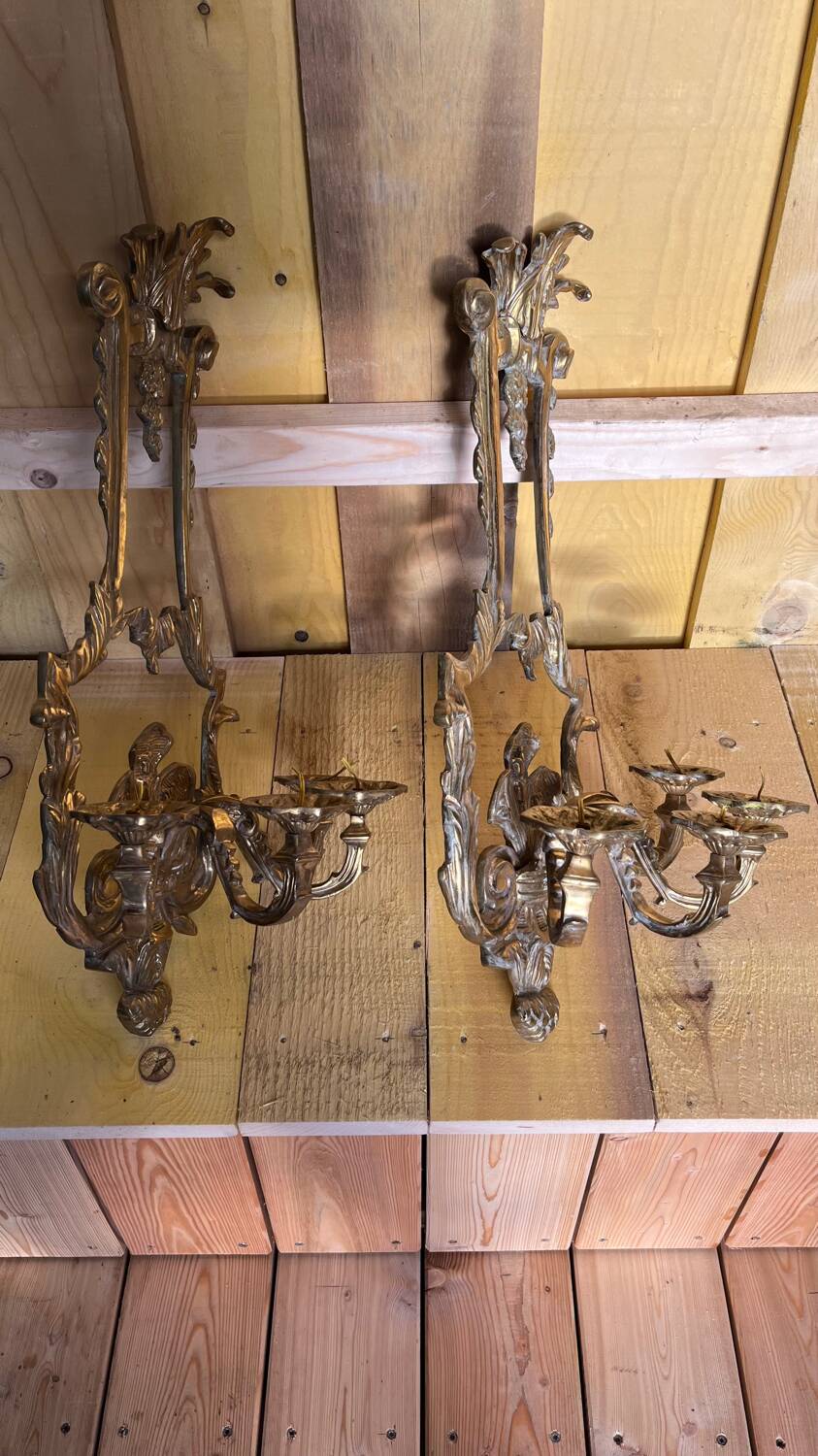 Pair of LXV style gilt bronze wall lights