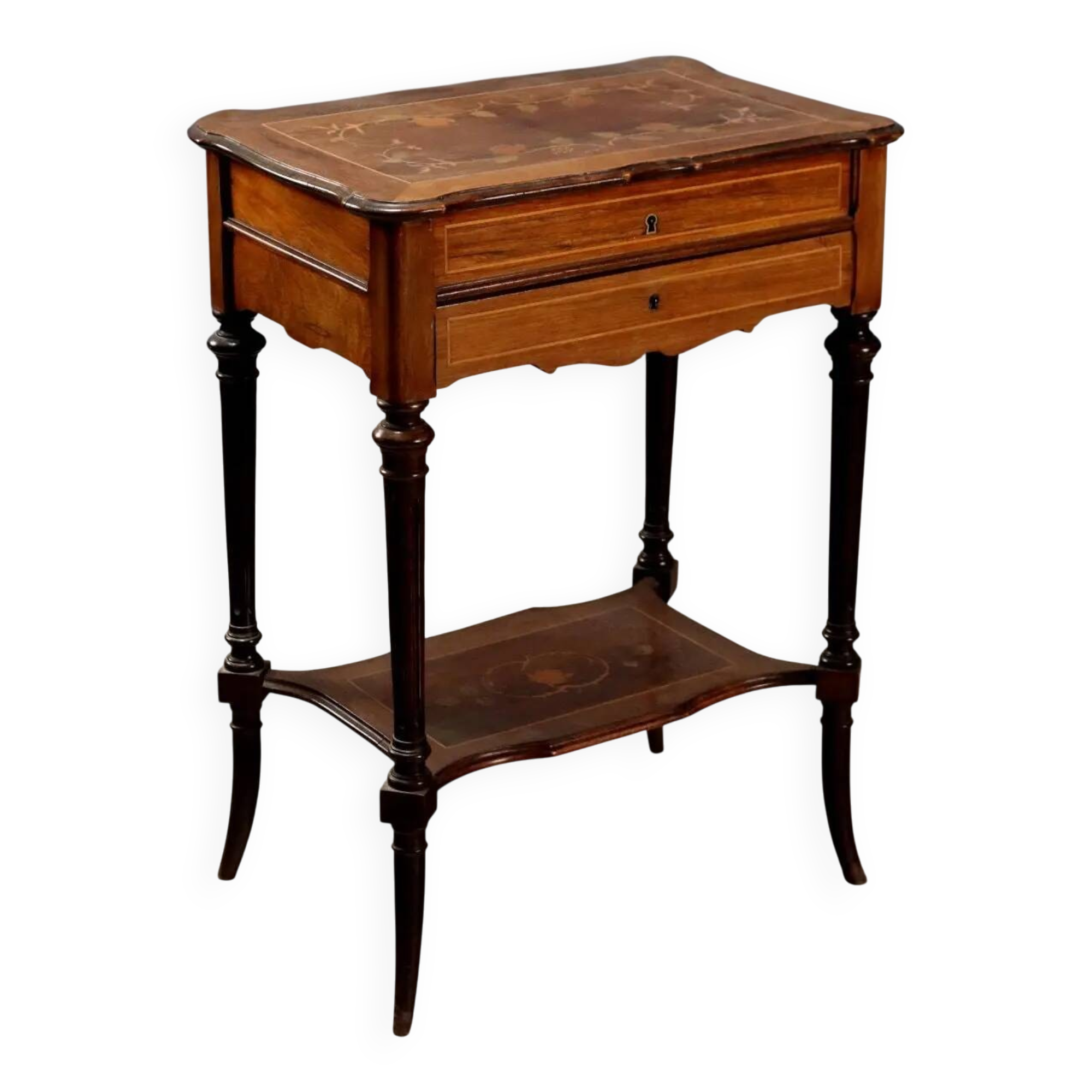 Table ancienne en essences de bois variées, Angleterre, XXe siècle
