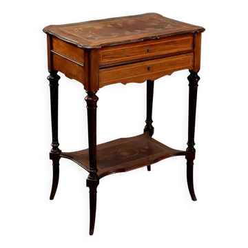 Small antique table made of various types of wood, England, 20th century.