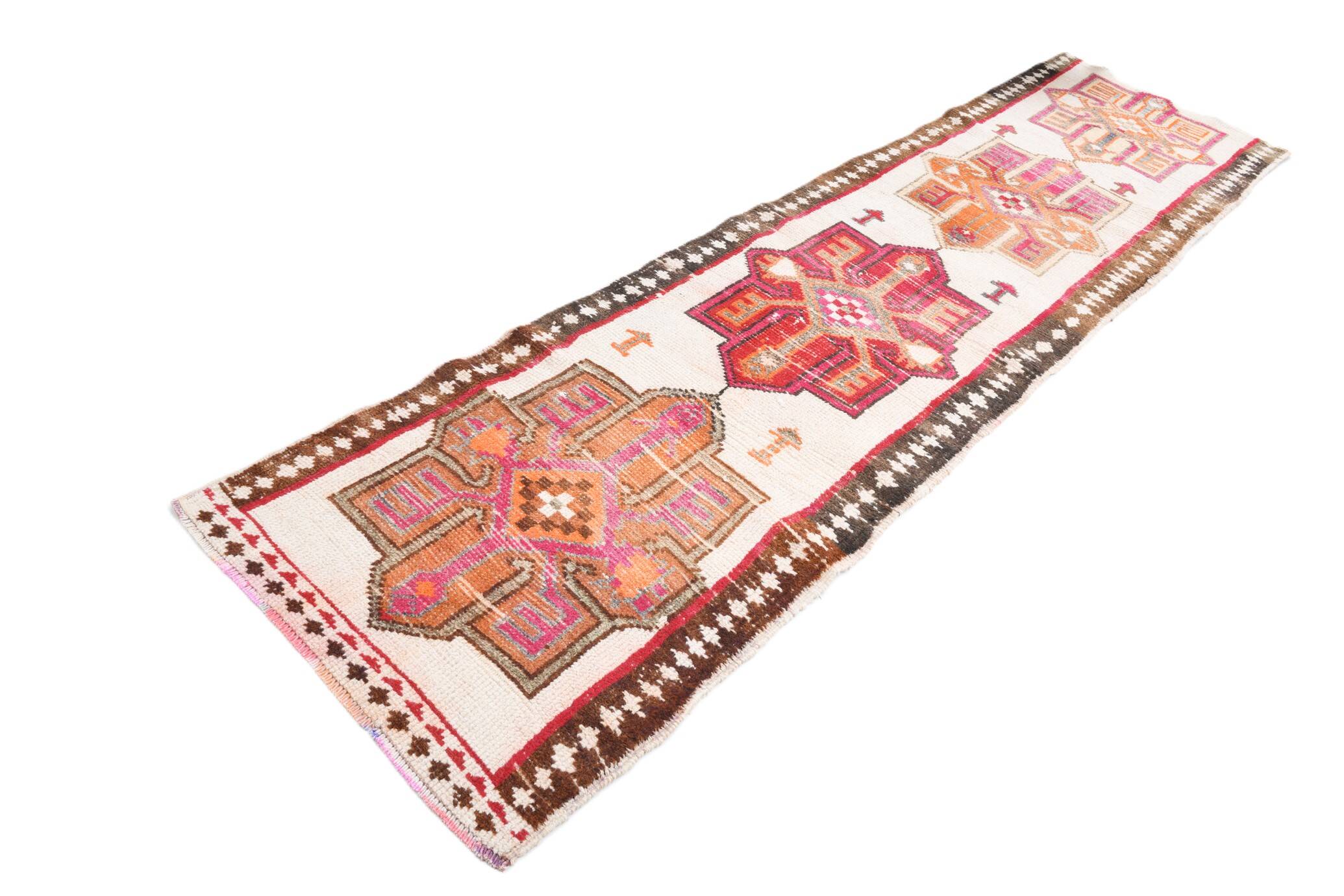 Red & Brown Oriental Persian Runner Rug, 84x334Cm