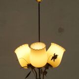 Mid-century glass and brass chandelier, model 501-3 by Stockmann, Finland, 1940s.