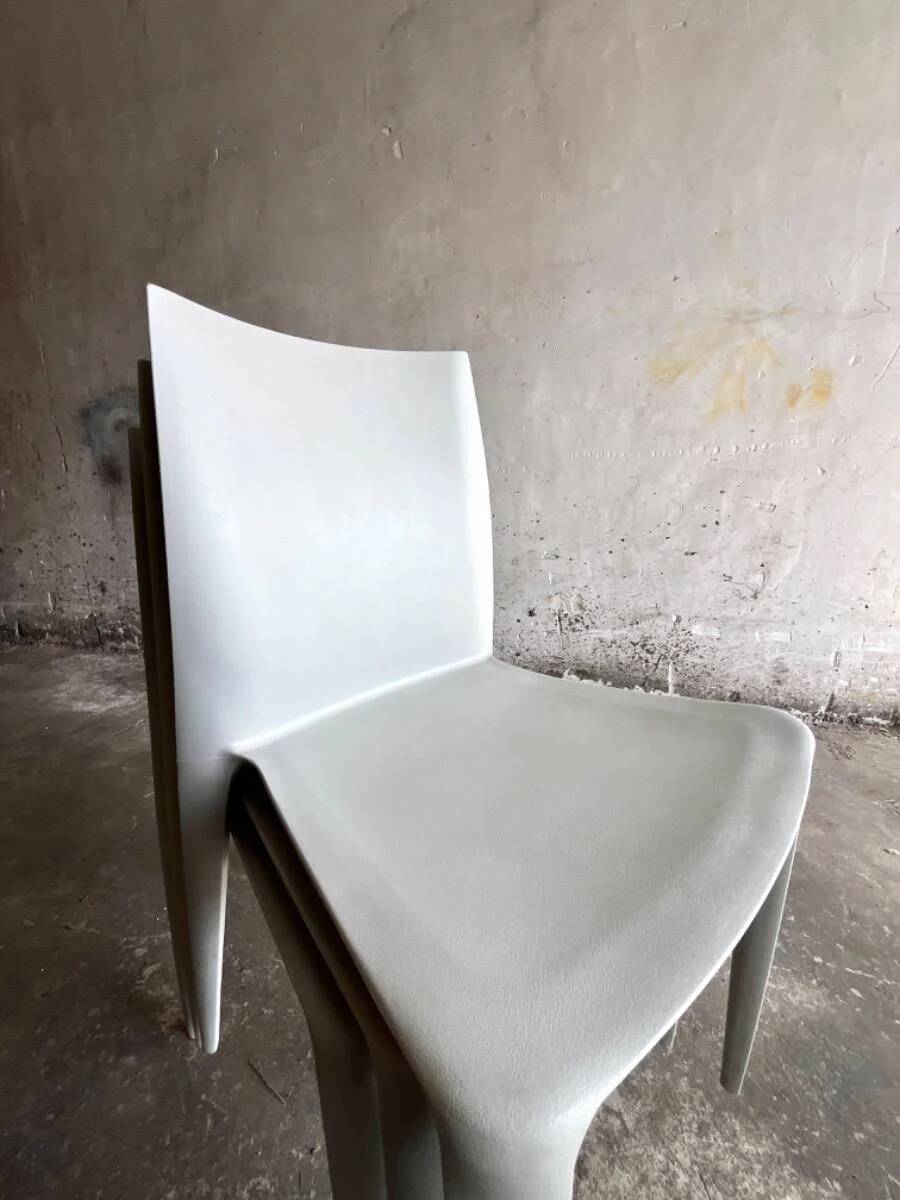 Ensemble de 6 chaises Bellini empilables en polypropylène gris clair, design italien de Mario Bellini
