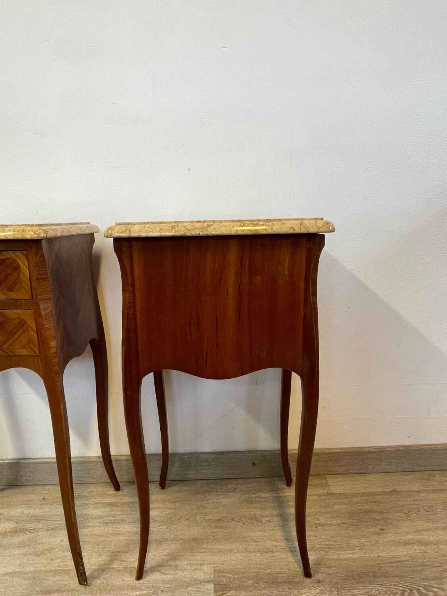 Pair of Louis XV style bedside tables in rosewood marquetry