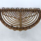 Mid-Century Shelf Console Table with Wall Mirror in rattan and bamboo. Italy 1960s